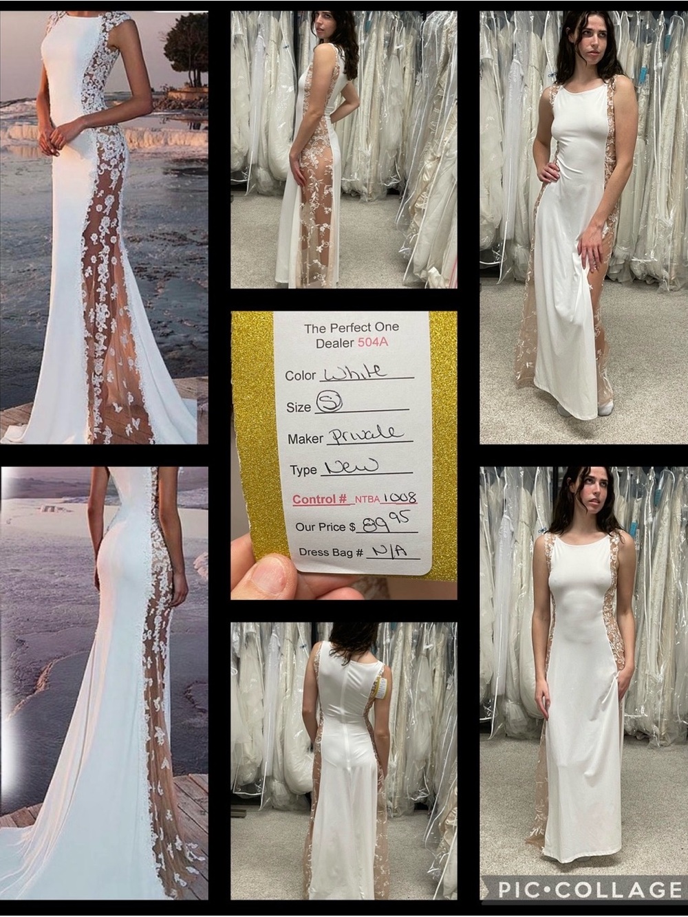 White Sheer Lace Side Panel Evening Dress